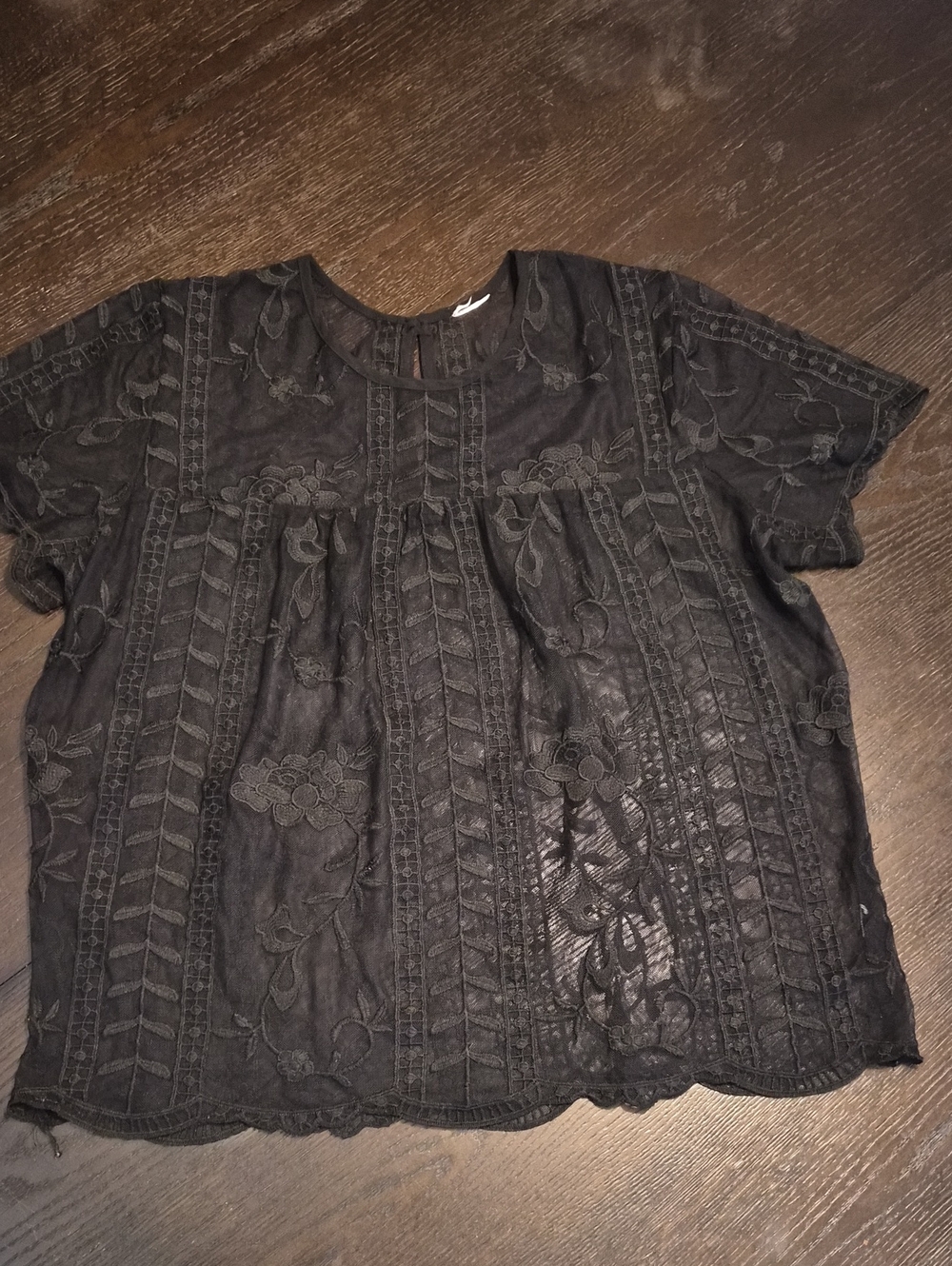 Black Embroidered Short Sleeve Women's Blouse